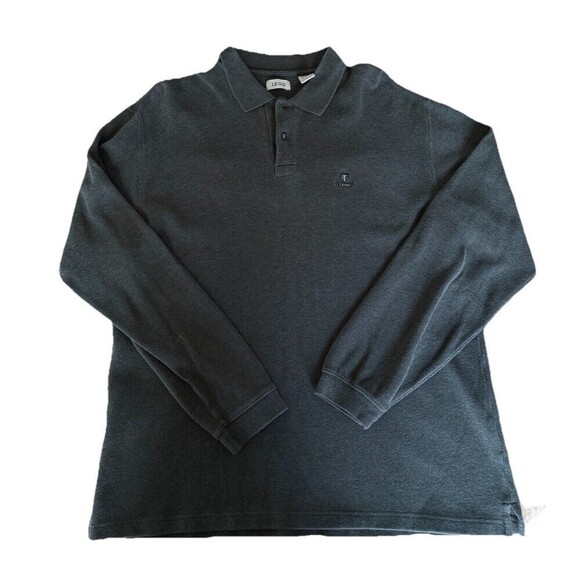 IZOD Golf Men's Long Sleeve Polo Shirt Size Large Gray Textured 100% Cotton - Picture 1 of 4